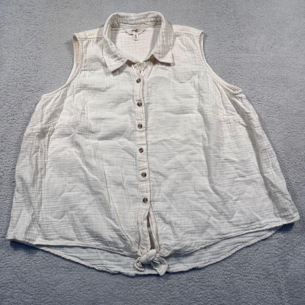 Terra & Sky 100% Cotton Gauze Sleeveless Button Down Tie-Front Top Women 0X 14W